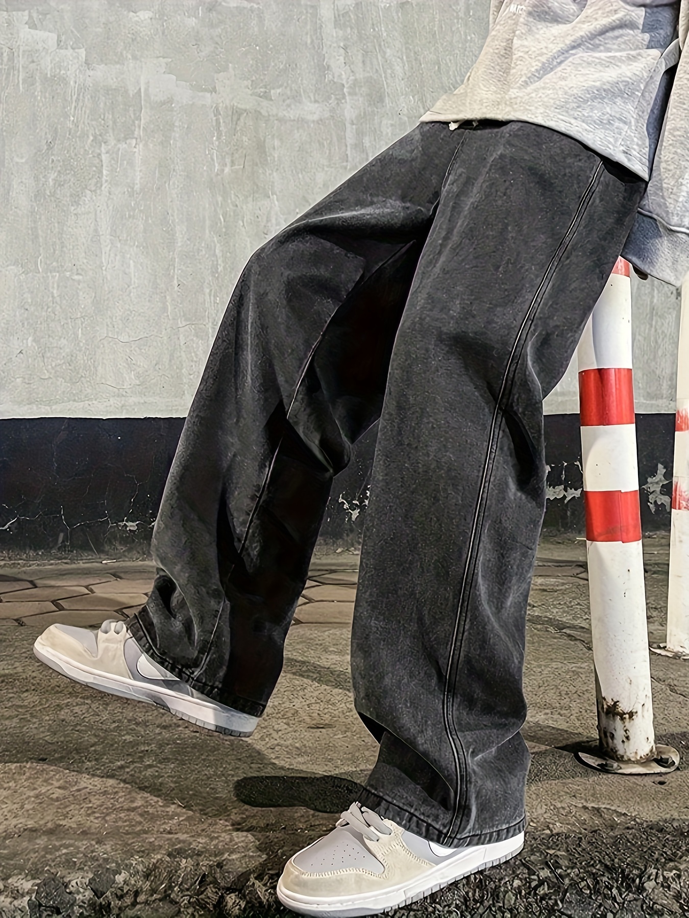 mens fashion solid loose fit straight leg jeans style denim pants for casual details 5