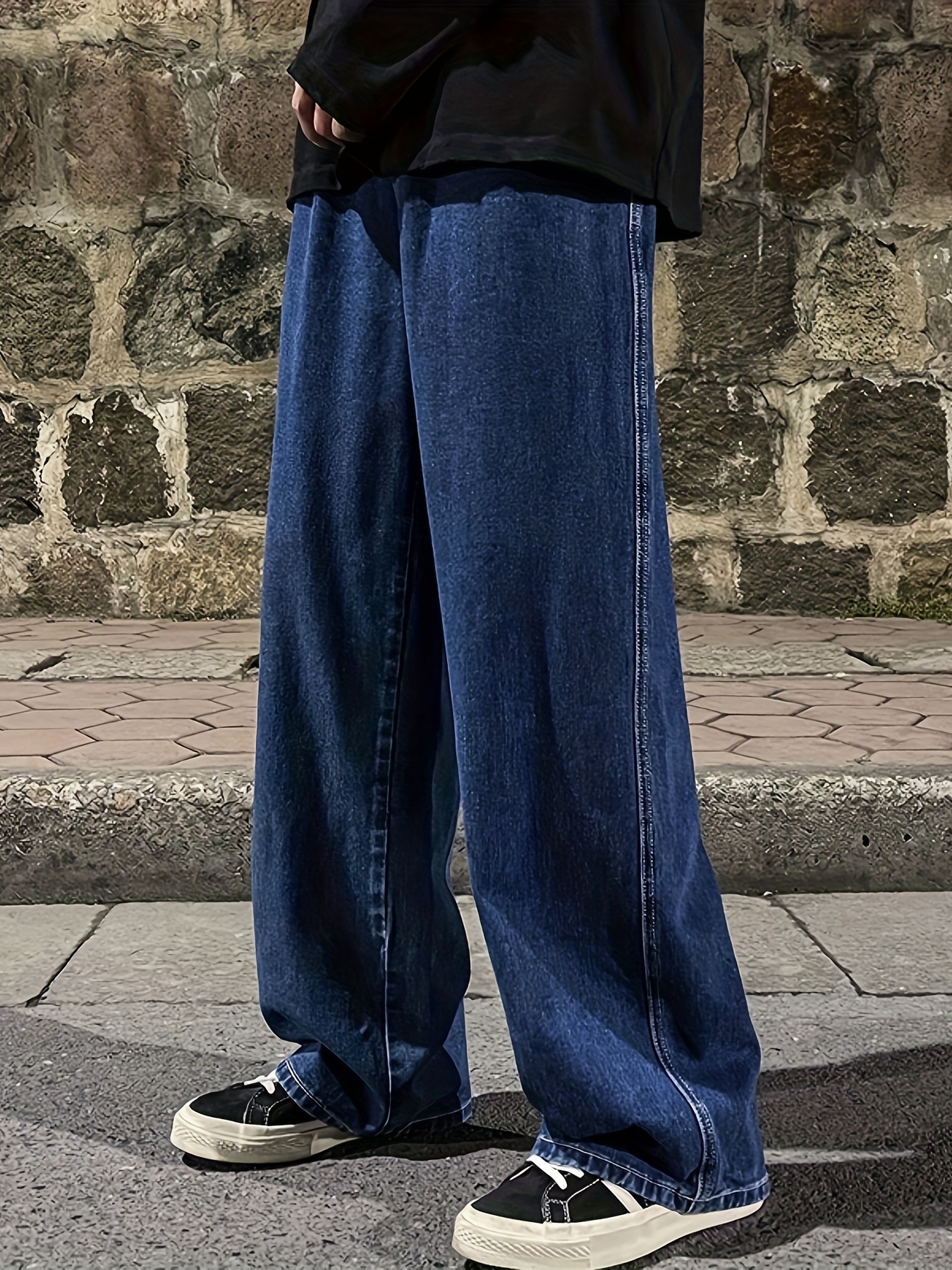 mens fashion solid loose fit straight leg jeans style denim pants for casual details 17