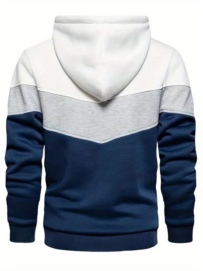 kangaroo pocket drawstring hoodie mens casual color block slightly stretch hooded sweatshirt for details 1