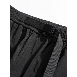 Men's Casual Nylon Cargo Pants with Multiple Pockets - Loose Fit, Solid Color for Spring/Fall