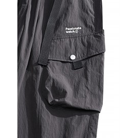 Men's Casual Nylon Cargo Pants with Multiple Pockets - Loose Fit, Solid Color for Spring/Fall