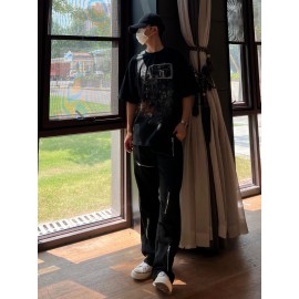 Men'S High-Waisted Wide Leg Pants, Cotton Blend, Regular Fit, with Zipper Details, for All-Season Wear, Basics Style Flare Jeans