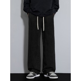 Men's Street Style Wide Leg Denim Jeans, Casual Drawstring Pants, Hip-Hop Loose Fit Jeans