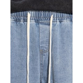 Men's Street Style Wide Leg Denim Jeans, Casual Drawstring Pants, Hip-Hop Loose Fit Jeans