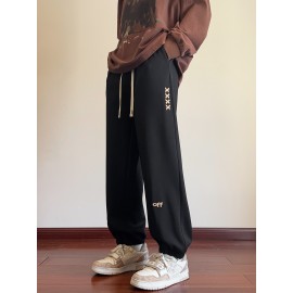 Men's Casual Joggers with Embroidered Design - Comfy Drawstring Sweatpants for Spring & Fall, Versatile Loose Fit