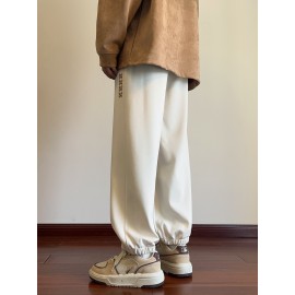 Men's Casual Joggers with Embroidered Design - Comfy Drawstring Sweatpants for Spring & Fall, Versatile Loose Fit