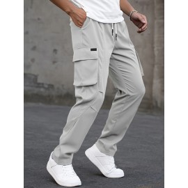 Men's Cargo Pants, Fashionable Casual Workwear, Polyester, Solid Color, Non-Stretch, Regular Fit, Woven Fabric, Novelty Clothing for Men