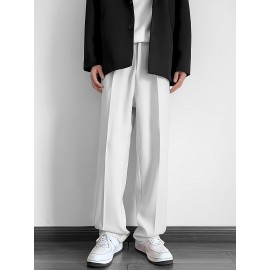 Men's Casual Fashion Pants, Versatile Solid Color, Polyester Fabric, Cropped Length