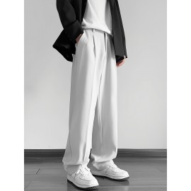 Men's Casual Fashion Pants, Versatile Solid Color, Polyester Fabric, Cropped Length