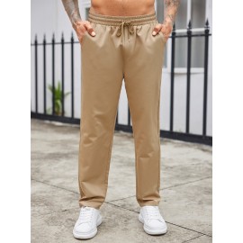 1pc Men'S Casual Cotton Drawstring Pants - Solid Color, Non-Stretch Fabric, Regular Fit, All-Season Straight Leg Cargo Trousers