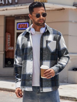 Mens Flannel Shirt Long Sleeve Plaid Jacket Casual Button Down Shirts Shacket