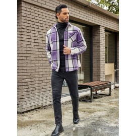 Mens Flannel Shirt Long Sleeve Plaid Jacket Casual Button Down Shirts Shacket