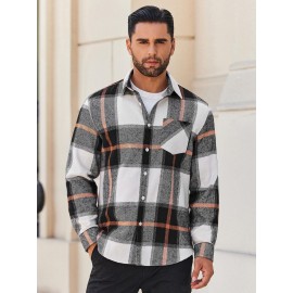 Mens Flannel Shirt Long Sleeve Plaid Jacket Casual Button Down Shirts Shacket