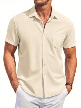 Mens Summer Beach Shirt Short Sleeve Shirts Casual Button Down Shirts Wrinkle Free