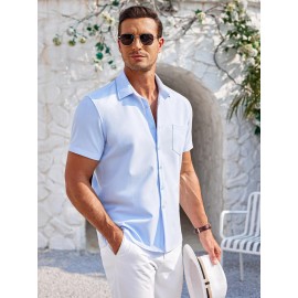 Mens Summer Beach Shirt Short Sleeve Shirts Casual Button Down Shirts Wrinkle Free