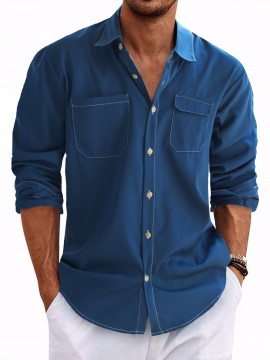 Mens Button Down Shirt Long Sleeve Wrinkle Free Casual Shirt For Men Untucked Shirts With Pocket