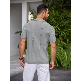 Men'S Summer Casual Knit Button-Down Lapel Shirts - Regular Fit, Slight Stretch Fabric, Solid Color Short Sleeve Casual Shirt with Button Detail