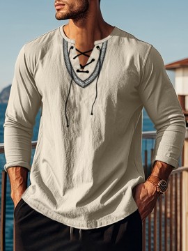 European And American Four Season Loose Fitting Pullover Retro Ethnic Style Casual Stand Up Collar Shirt