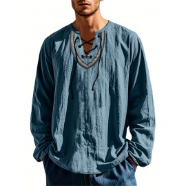 European And American Four Season Loose Fitting Pullover Retro Ethnic Style Casual Stand Up Collar Shirt