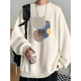 MOGAO Casual Geometric Sweatshirt for Men - Polyester Knit Fabric, Long Sleeve, Regular Fit, Round Neck, Comfortable and Trendy Unisex Hoodie