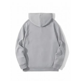 Men's Polyester Hooded Sweatshirt with Geometric Leaf Applique, Sports Style Active Hoodie with Slight Stretch, Regular Fit Knit Fabric Pullover - Casual Hip Hop Streetwear