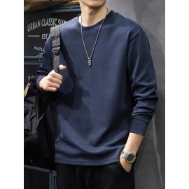 Men's Casual Cotton Long Sleeve T-Shirt - Crew Neck, Loose Fit, Spring & Fall Collection
