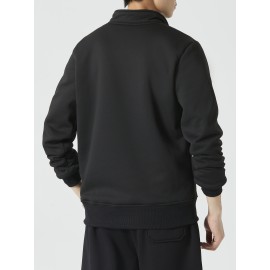 Men's Cozy Fleece-Lined Stand Collar Sweatshirt - Casual Cotton Blend, Long Sleeve Pullover for Fall & Winter