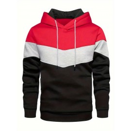 Men's Color Block Hoodie with Kangaroo Pocket and Drawstring - Comfortable and Stylish Sweatshirt for Spring and Fall